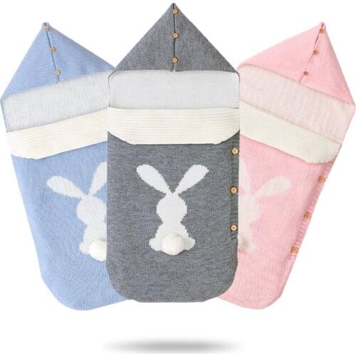 Baby Sleeping Bags Knit Newborn Girl Boy Sleep Sack Cute Rabbit 3D Pom Pom Toddler Infant Stroller Wrap Swaddle Fashion Envelope