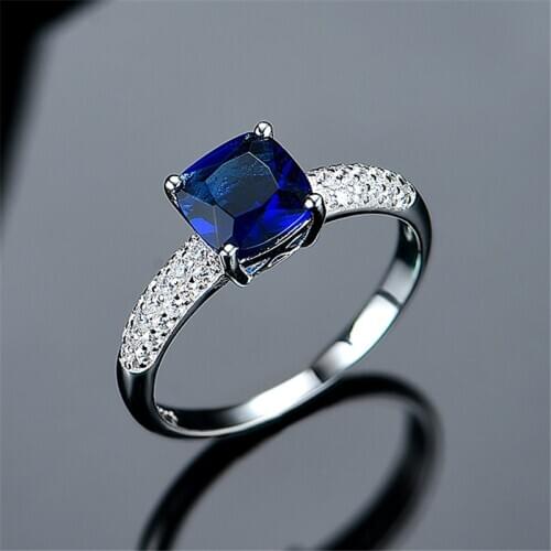 DY Gemstone Blue Sapphire Glass Cubic Zirconia 925 Sterling Silver Luxury Fancy Ring For Female Engagement Ring Classic Jewelry