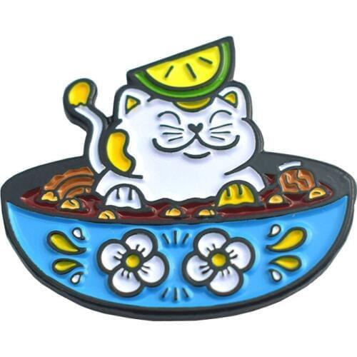 Rice Bowl Cat Pin Kitty badge Enamel Pin