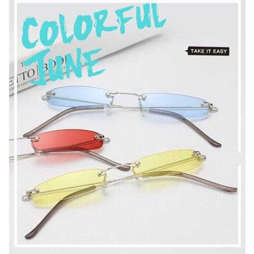 Europe and America Trend Multicolor All-match Sunglasses Metal Square Frameless Small Face Sun Glasses