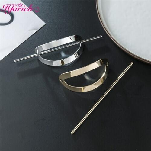 Hfarich Gold Silver Color Metal Geometric Round Square Hollow Removable Top Clip Hair Sticks Headwear Accessories for Women 2021