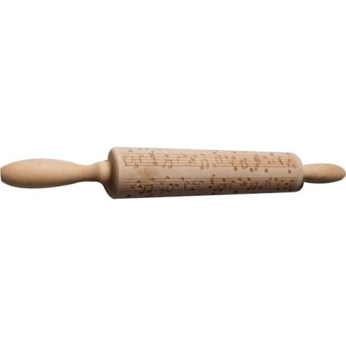 HobbyLane Wood Artistical Musical Note Engraved Rolling Pin for Baking Embossed Cookies Kitchen Tool