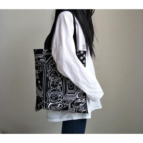 Women Canvas Shoulder Bags Anime Cartoon Pig Anilmal Shopping Bags Cloth Janpanese Eco Reusable Beach Casual Handbags Tote