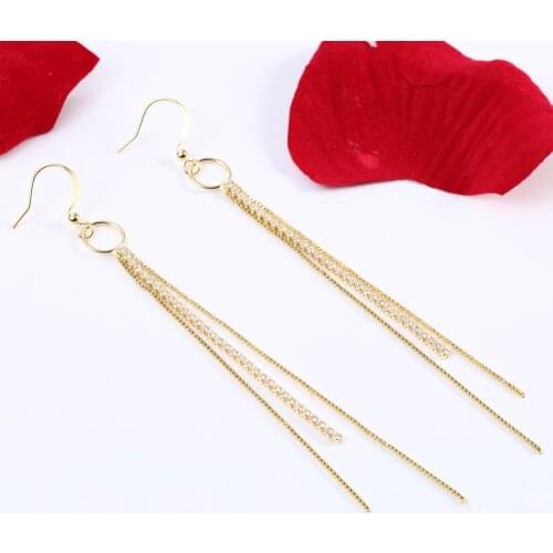 KIVN Fashion Jewelry Luxury Gold Tassel chain CZ Dangle Drop Earring for Womens Wedding Bridal Christmas Birthday Party Gifts