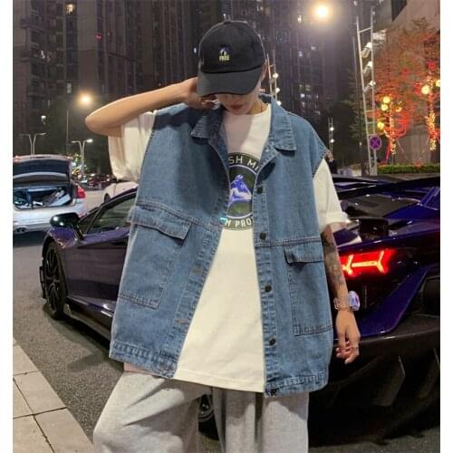 Cowboy Vest Mens Loose Autumn Korean Version New Sleeveless Cowboy Coat Hong Kong Style Trend Blue Jean Vest for Women