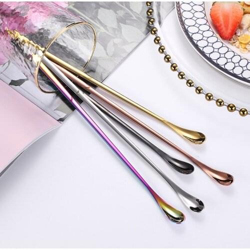 Stainless Steel Long Handle Mixing Spoon Creative Color Hotel Coffee Mixing Spoon Dessert Fruit Cake Spoon