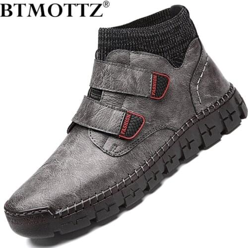 Fashion Trend Mens Ankle Boots Handmade Mens Casual Shoes Winter Western Boots Men Non-slip Male Snow Boots Plus Size 39-48
