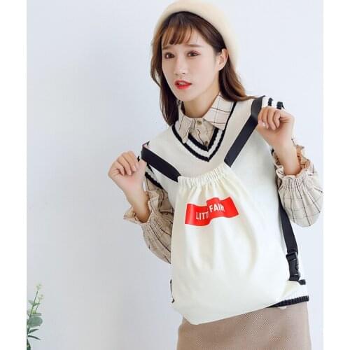Fashion Art Backpack Canvas Drawstring Bags Open pocket Cotton Canvas Backpacks Canvas Bag