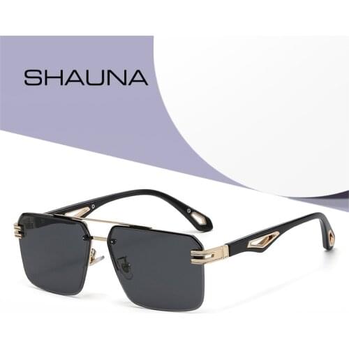SHAUNA Retro Semi-Rimless Square Double Bridges Women Sunglasses Fashion Gradient Shades UV400 Men Brand Designer Sun Glasses