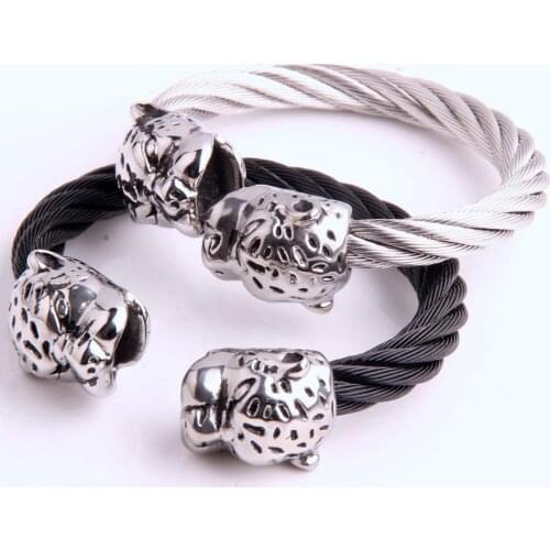 Mens Jewelry Stainless Steel Silver Color Leopard Head Wire Twisted Chain Cuff Bangle Cool Mens Jewelry Gift Top Quality 87G