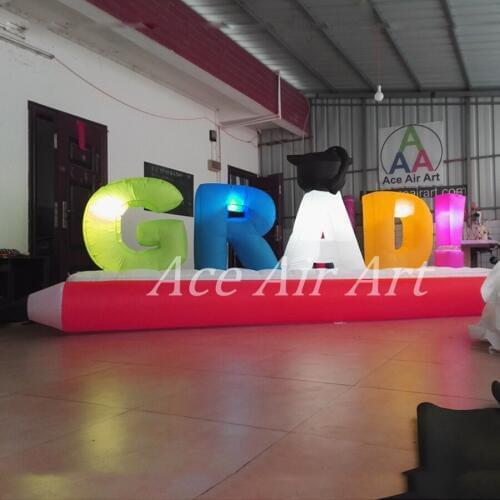 1.2m H Customized ground decoration,glowing alphabet inflatable words With base and pencil of grad for School opening
