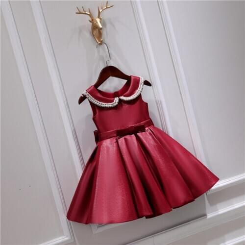 Newborn Baptism Dress For Baby Girl Red Lace First Birthday Party Wear Cute Beads Toddler Girl Christening Gown Princess Clothes