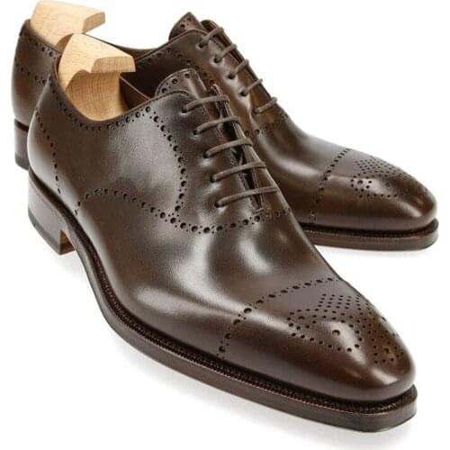 Oxford Brogue Dress Men Business Shoes Solid Formal Original Lace-up Genuine Leather Best Men Shoes Designer