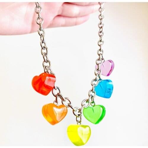 Harajuku Resin Necklace for Women Jewelry Bead Chain Female Symbol Internet Girl Choker Punk Rock Collares Mujer CL58