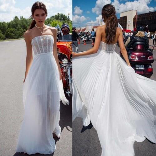 Beach Wedding Dresses 2020 Illusion Beading Strapless Backless Plus Size Bridal Gown Chiffon Wedding Dress vestido de novia