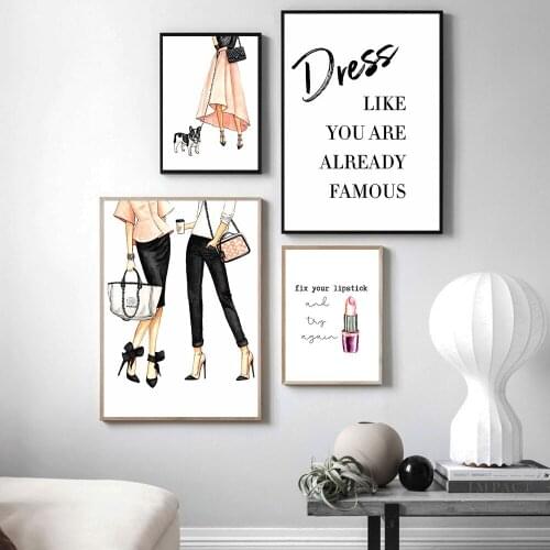Nordic Poster Canvas Fashion Woman Dress Dog Quote Fix Lipstick Modern Painting Art Print Wall Picture Living Bedroom Home Decor