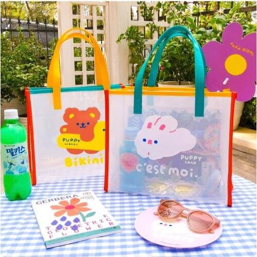 Transparent Jelly Handbag Women Waterproof Travel Beach Bag Girls Daily Wash Bags Girls Kawaii Rabbit Large Cpacity Shoulder Bag