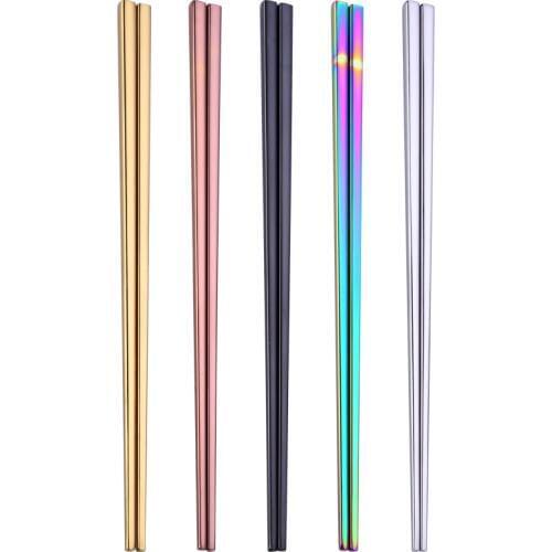 Length 23cm Rainbow Chopsticks Food Grade Top 304 Mirror Polished Stainless Steel Chopstick Tableware Gold Chinese Chopsticks