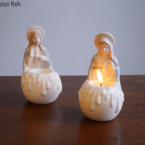 Religion Decorative Ceramic Candle Holders Dining Table Decor Candles Jesus Candelabra Our Lady Church Candlestick Home Decor