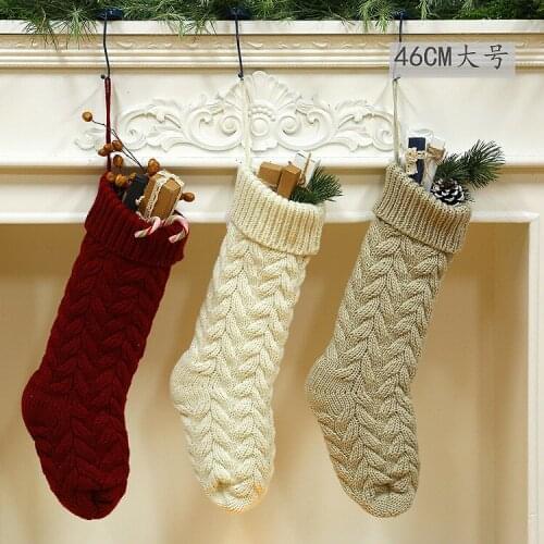 Christmas decoration knitting wool hanging ornaments gift bag twist leaf flower large candy Christmas stocking
