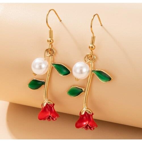 Chic Gold Rose Pendant Studs Jewelry Earrings Women Ear Hook Charming Ear Dangle Party Simple Jewelry Gift Accessories#38