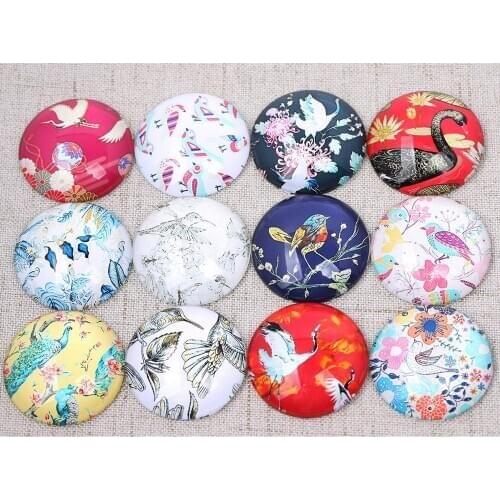Reidgaller Mixed Bird Peacock Photo Pattern Glass Cabochon 12mm 20mm 25mm 16mm Diy Jewelry Findings For Pendants Earrings Making