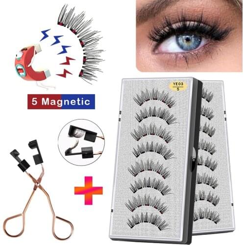 VISIBLE 4 Pairs 5 Magnets Magnetic False Eyelahes 3D Natural Eye lashes Handmade Mink Faux Cils Magnetique with Tweezers