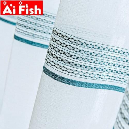 High-end White Hollow-out Cotton Linen Tulle for Living Room Blue Window Screens Bedroom Refreshing Japanese Jacquard Voile #4