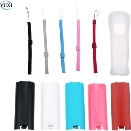 YuXi 2 sets Protective Silicone Cover Case Battery Back Door Shell Hand Strap Kit Replacement for Nintend Wii Remote Controller