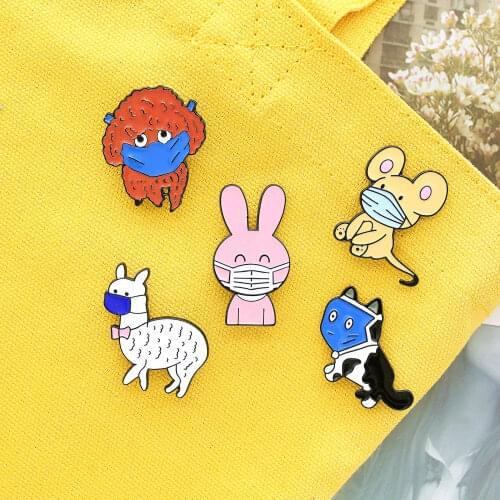 Funny Animals Enamel Pin Custom Cat Dog Rabbit Rat Alpaca Brooches Bag Lapel Pin Cartoon Badge Jewelry for Kids Friends