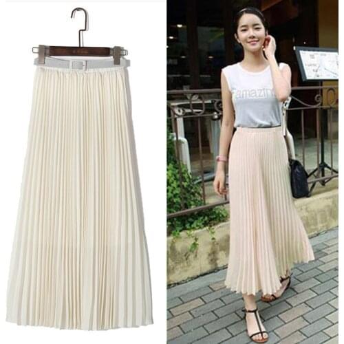 TingYiLi Women Long Skirt Chiffon High Waist Pleated Skirt Summer Big Swing Bohemian Skirt Black White Purple Royal Blue Skirt