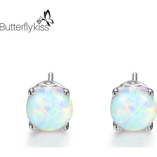 BK 2021 Trendy Opal Women’s Earrings Four Claws 925 Sterling Silver Colorful Gemstone Classic Luxury Jewelry Gift To Girlfriend