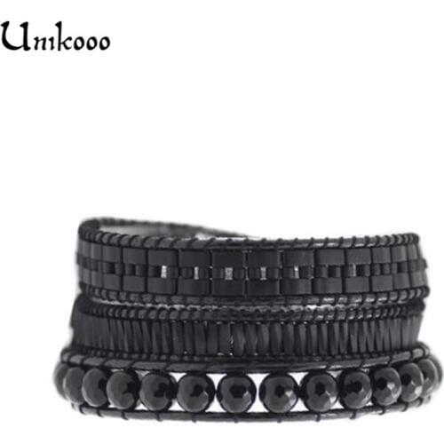 Bracelet Personnalise Black Wrap Bracelet for Women / Men Multilayer Wax Cord Bracelet Woven Beaded Woven Bracelets