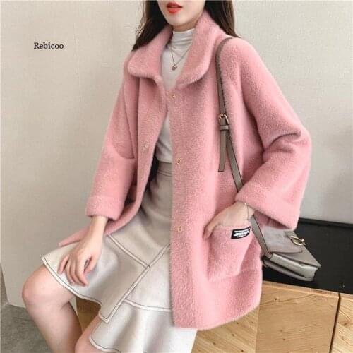 Autumn Winter Womens Coat Imitation Mink Fleece Sweater Cardigan Women Korean Knitted Jacket Overcoat Abrigo Mujer