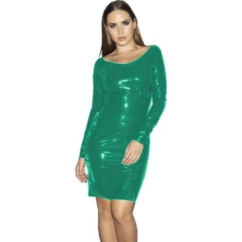 Long Sleeve Women Dress Faux Leather Pencil Dress for Women Fashion O-Neck Elegant Dresses Sexy Slim Bodycon Dress Plus Size