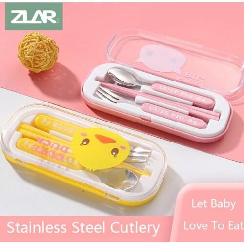 ZLAR Cartoon Baby Cutlery Set Spoon Fork Chopsticks Dinnerware Sets Baby Tableware Stainless Steel Eco-Friendly Home School