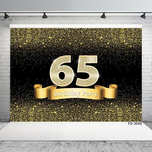 Golden Glitter Twinkle Photographic Backgrounds Vinyl Cloth Backdrop Photo Studio for 65 Happy Birthday Party Prom Photophone