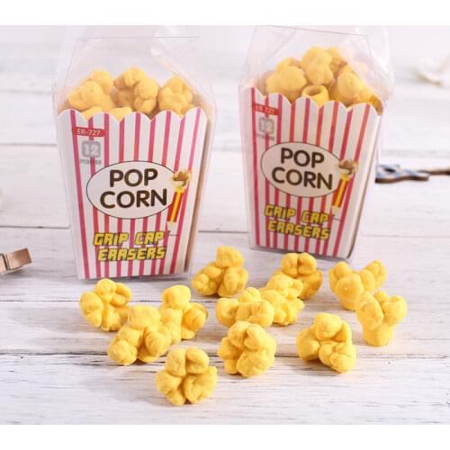 1 Box Cartoon Cute Popcorn Design Eraser Food Rubber Pencil Erasers Children Prizes Stationery School Supplies Kids Gift