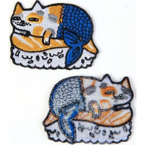 1 PCS Ah Yonniex Brand Cute Sushi Cat Patch Iron On Patches for Clothes Applique Shoes Bags DIY Accessories