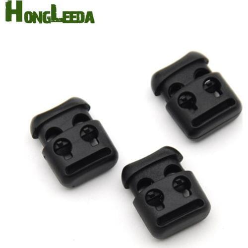 100pcs/lot HLD/K-076 black plastic cord lock toggles plastic 2-hole spring stoppers for 4mm bungee shock cord free shipping