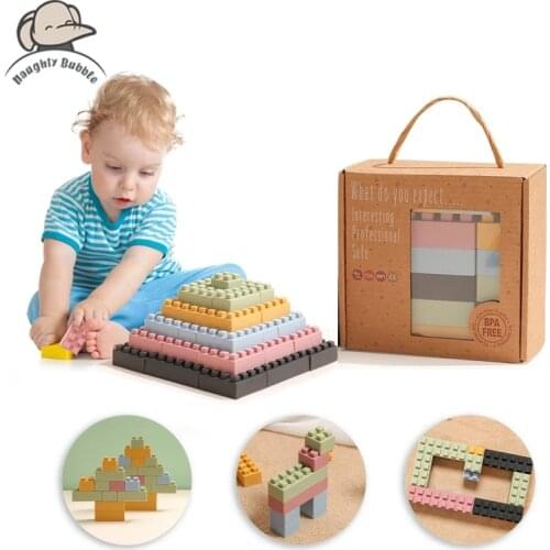 20PCS Silicone Assembled Block Baby Building Blocks Toys Box DIY City Part Houses Wall Constructor Montessori Educational Toys