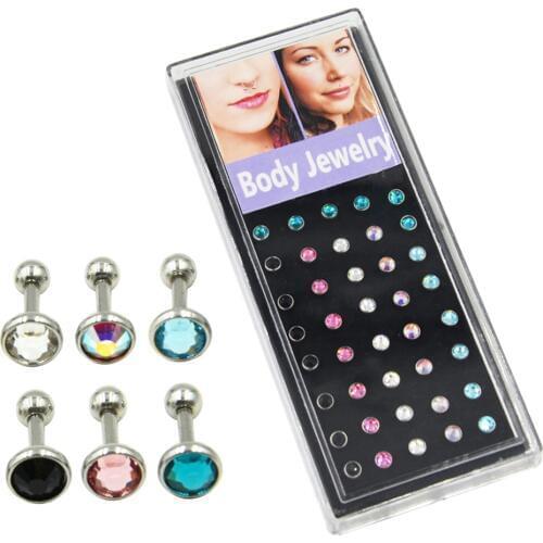 40piece Flat CZ Crystal 316L Stainless Steel Ear Tragus Cartilage Helix Barbell Stud Piercing Earring Body Jewelry Wholesale