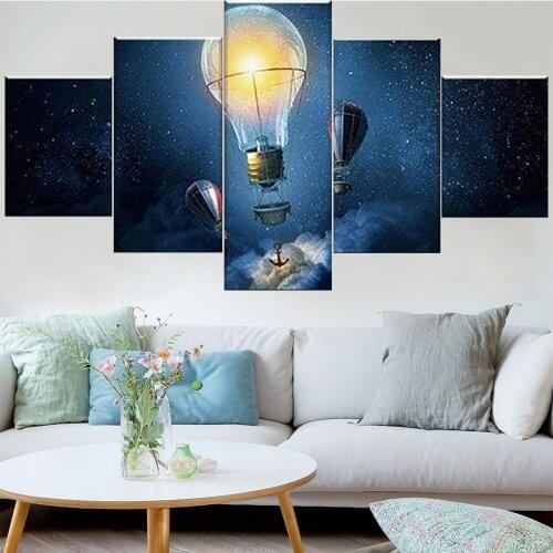 5 Pieces Wall Art Canvas Painting Animation Poster Space Drifting Bulb Home Modern Living Room Decoration Framework Pictures