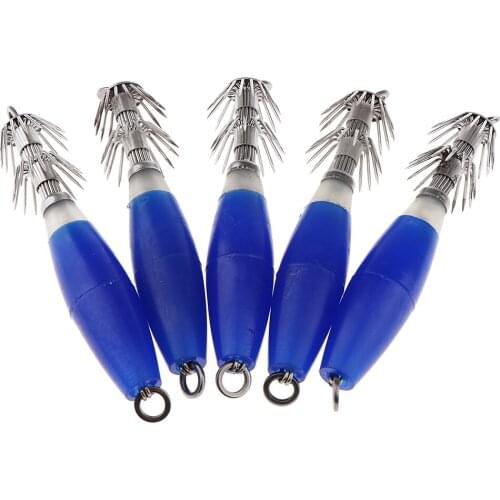 5pcs Luminous Squid Baits Saltwater Fishing Lures Octopus Hooks