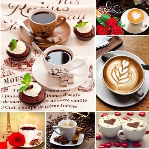 5D DIY Diamond Painting Coffee Kitchen Full Square/Round Diamond Embroidered Flowers Cross Stitch Mosaic Picture Home Decoration