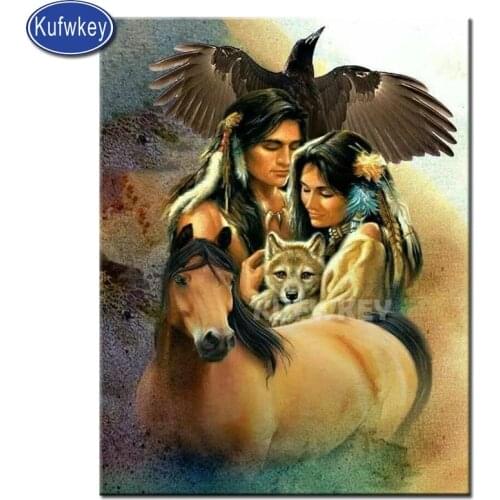 Full square dril,diamond painting"Indian couple/wolf/horse/eagle"5D DIY diamond embroidery Cross Stitch Rhinestone mosaic decor