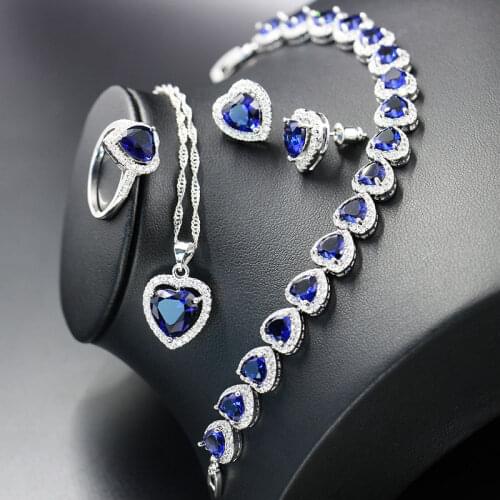 Shiny CZ Heart Austrian Crystal & Cubic Zircon Silver Color Jewelry Earrings Ring Necklace Bracelet Set Wholesale