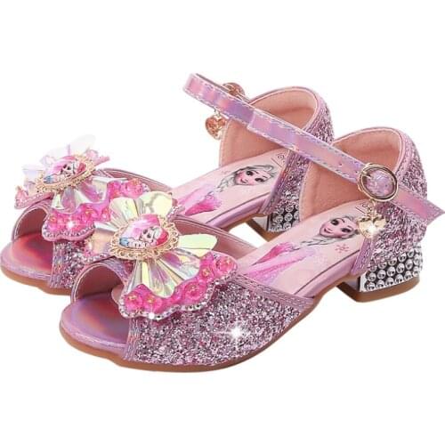 Disney Girls Sandals Frozen 2 Elsa Princess Shoes Little Girls Crystal Shoes Children High Heels Catwalk Show Shoes