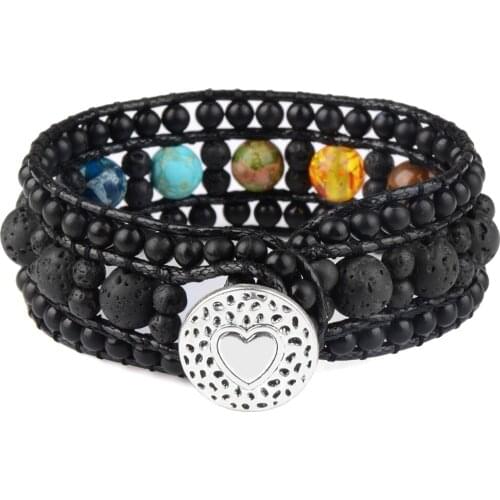 Natural Stone Bracelet Double Leather Wrap Bracelet Beaded Bohemia Style Heart Buckle For Men And Women Minority Jewelry