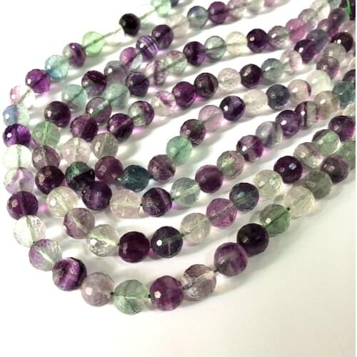 Top Quality Natural Rainbow Fluorite Stone Bead 8mm Faceted Round Loose Stone Jewelry Bead for Jewelry Making Gift 15.5"/string